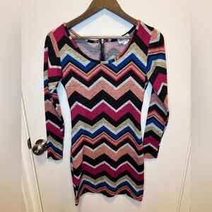 Urban Rose | Chevron Long Sleeve Dress - Multicolor | Size M | Made in USA